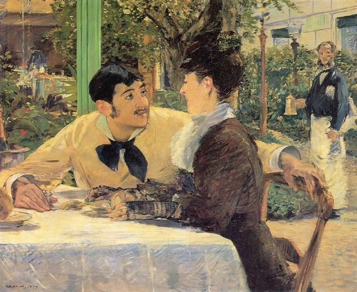 法國畫家愛德華‧馬內（Édouard Manet）作品《拉杜耶神父餐廳》（Chez le père Lathuille，1897）。