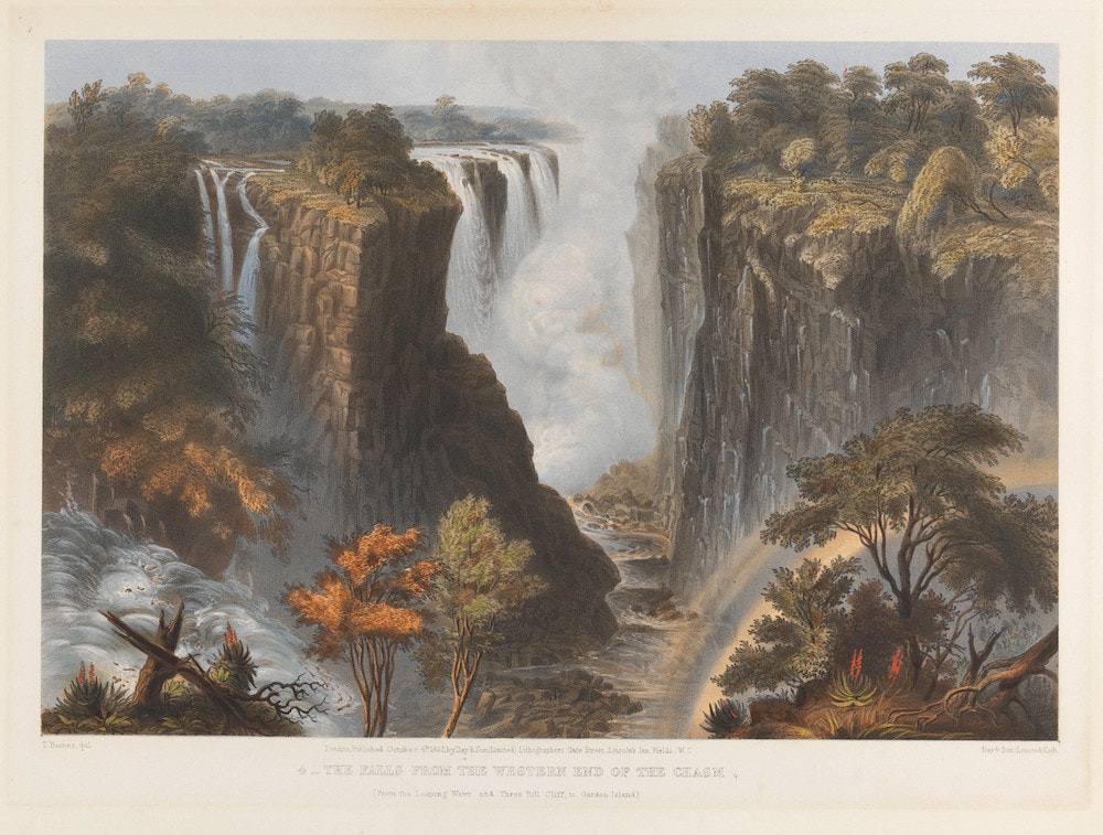 1856年的畫作《The Falls from the Western End of the Chasm》，作者不詳。