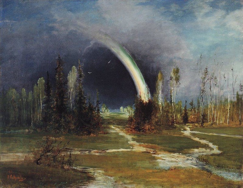 1881年畫作《Landscape with a Rainbow》，作者為阿列克謝‧薩伏拉索夫（Alexei Savrasov）。